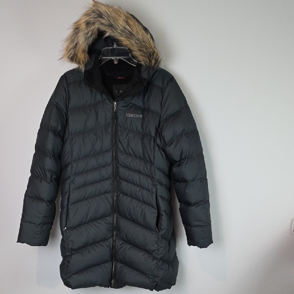 NEW MARMOT Montreal Down Coat fur hood Slim Puffer Parka Large
